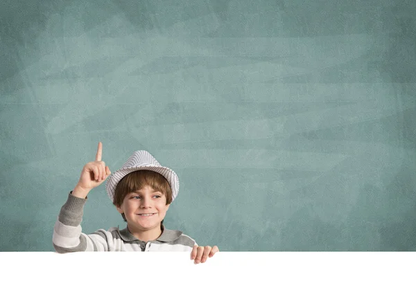 Cute boy with blank board — Stock Photo, Image