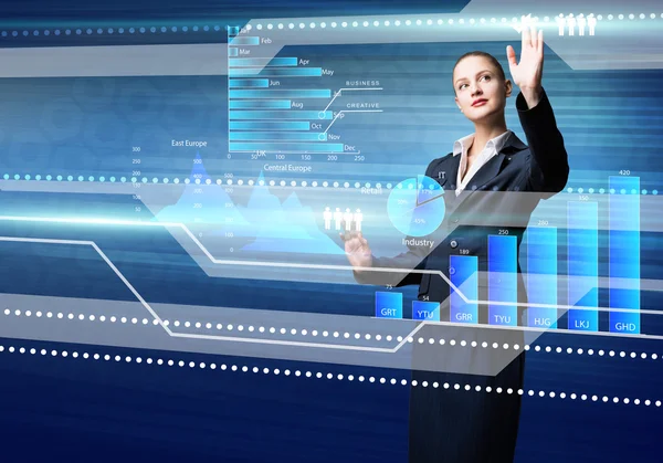 Businesswoman with virtual panel — Stock Photo, Image