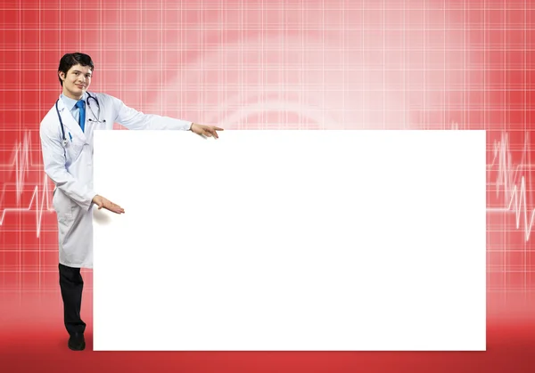 Doctor with blank banner — Stock Photo, Image