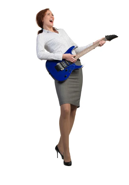 Alegre mujer de negocios con guitarra — Foto de Stock