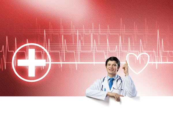 Doctor holding blank banner — Stock Photo, Image