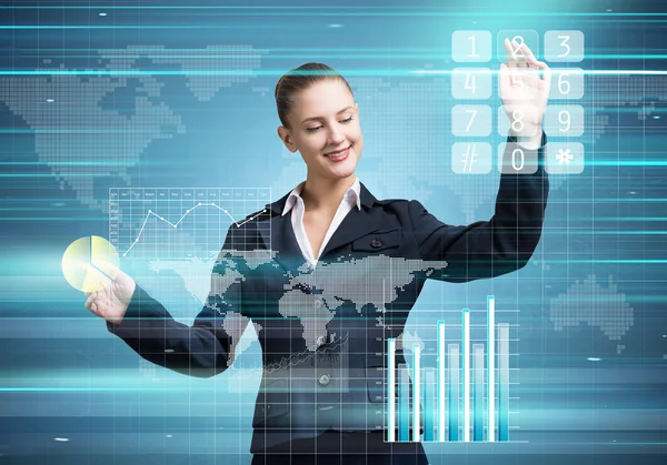 Businesswoman working with virtual panel — Stock Photo, Image