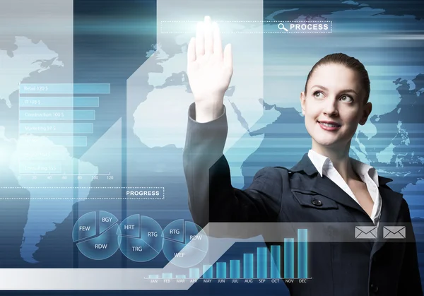 Businesswoman with virtual panel — Stock Photo, Image