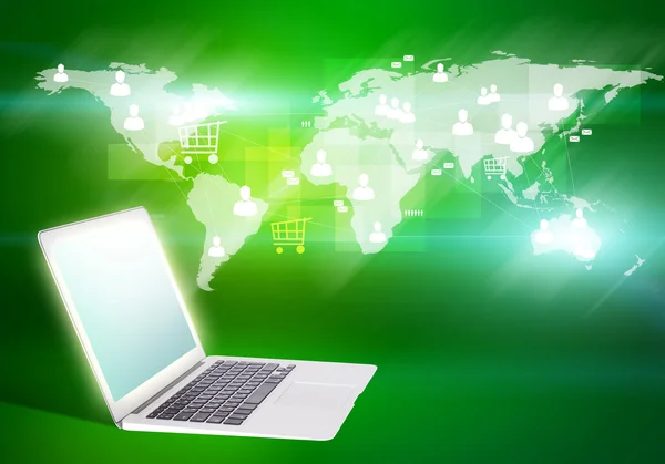 Laptop computer and world map — Stock Photo, Image