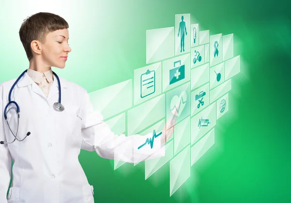 Vrouwelijke arts aanraken pictogram — Stockfoto
