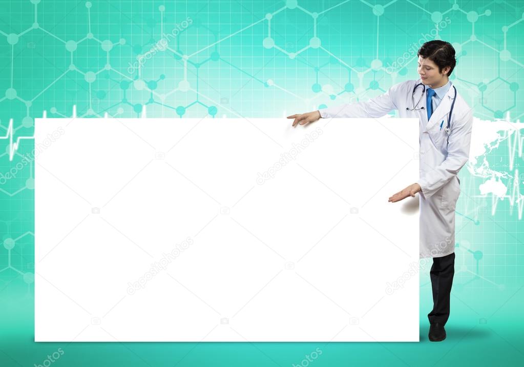 doctor with blank banner