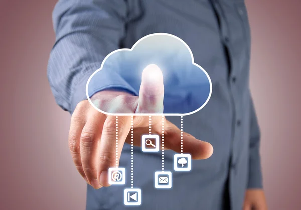 Businessman touching cloud icon — Stock Photo, Image