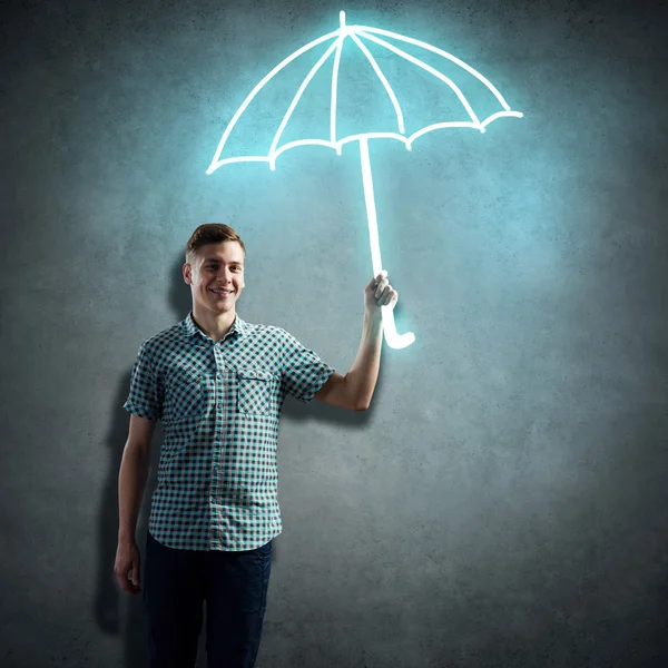 Hombre sosteniendo paraguas dibujado —  Fotos de Stock