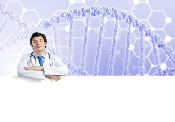 Medico con banner in bianco — Foto Stock