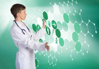 kadın doktor medya ekran dokunaklı