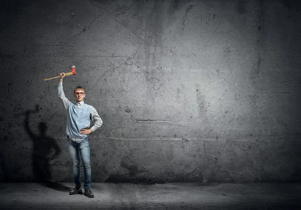 Teenager boy holding axe — Stock Photo, Image