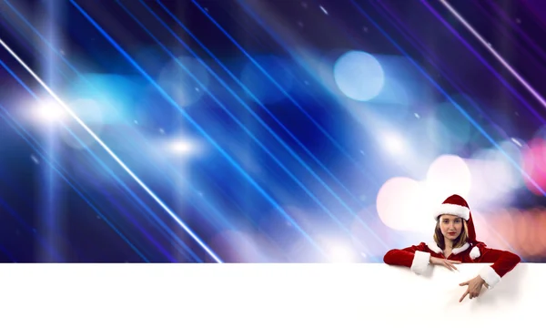 Santa woman with blank banner. — Stock Photo, Image