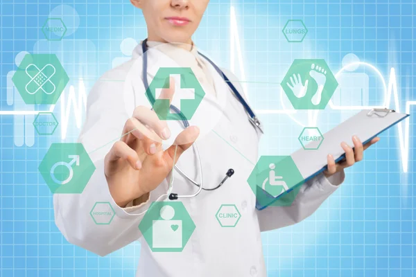 Kvinnliga läkare röra ikonen — Stockfoto