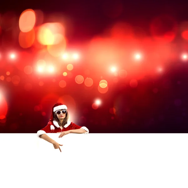 Santa mulher com banner em branco . — Fotografia de Stock