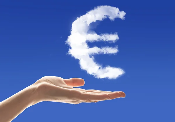 Cloud eurotecknet på palm — Stockfoto