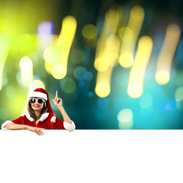 Santa woman with  blank banner. — Stock Photo, Image