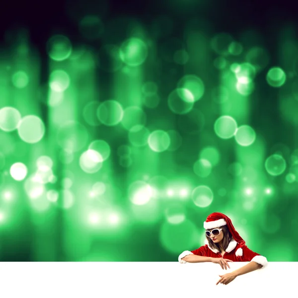 Santa woman with  blank banner. — Stock Photo, Image