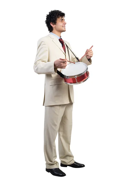 Empresário tocando bateria — Fotografia de Stock