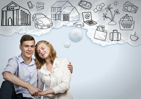 Happy family couple dreaming — Stock Photo, Image