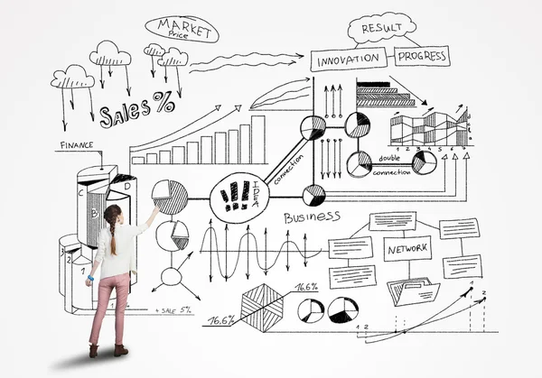 Meisje tekening infograph schetsen — Stockfoto