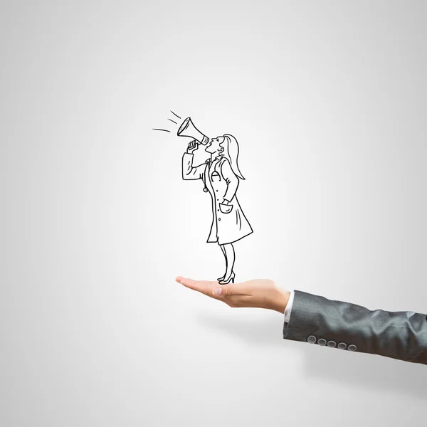 Drawn Caricature in palm — Stock Photo, Image