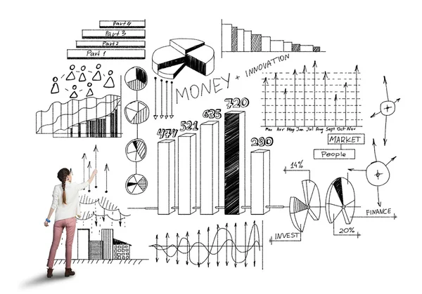 Menina desenho infográfico esboços — Fotografia de Stock