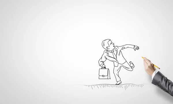 Empresário desenhado correndo com mala — Fotografia de Stock