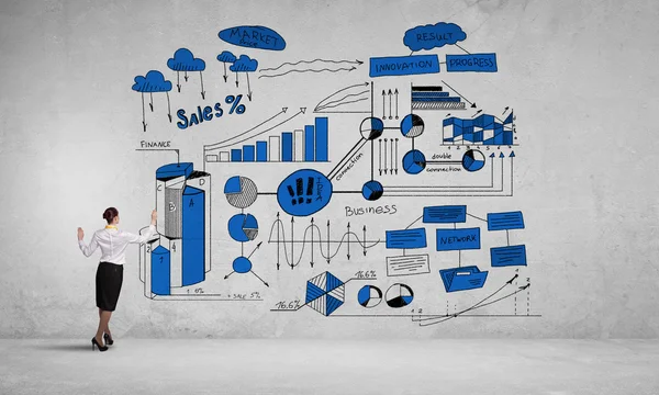 Empresária desenho ideias — Fotografia de Stock