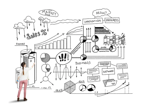 Meisje tekening infograph schetsen — Stockfoto