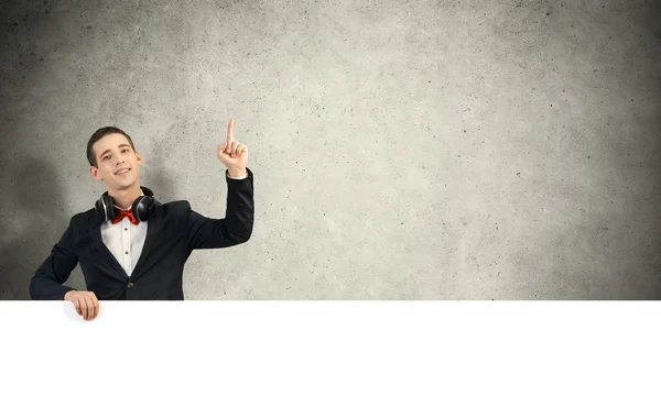 Ragazzo con cartellone bianco — Foto Stock