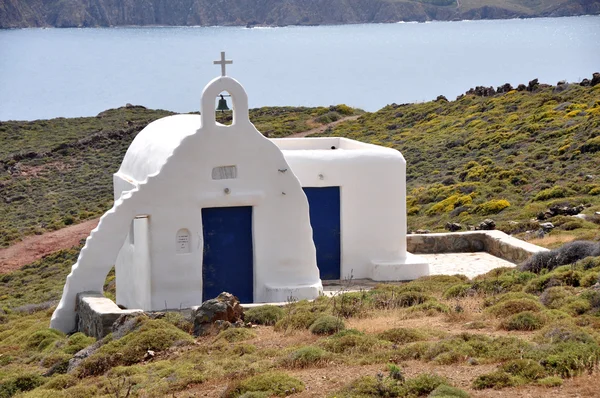 Pequeña iglesia ortodoxa griega en la isla griega mykonos, griego —  Fotos de Stock