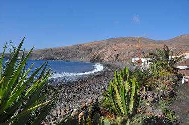 volkanik İspanyol Adası Lanzarote uzak yalnız beach