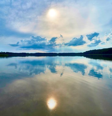 Beautiful panoramic view of the Lemiet lake in Mazury district, Poland. Fantastic travel destination. clipart
