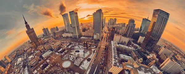 Красивый Панорамный Вид Воздуха Небоскребы Варшавы Pkin Башню Варсо Самый — стоковое фото