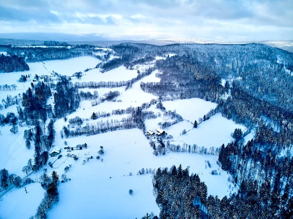 Prachtig Panoramisch Uitzicht Een Drone Vanuit Lucht Een Winterlandschap Het — Stockfoto