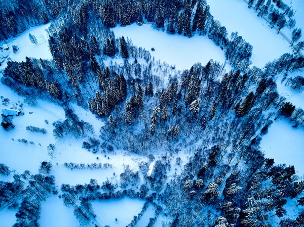 Vista Aérea Panorâmica Bonita Drone Uma Paisagem Inverno Nas Montanhas — Fotografia de Stock