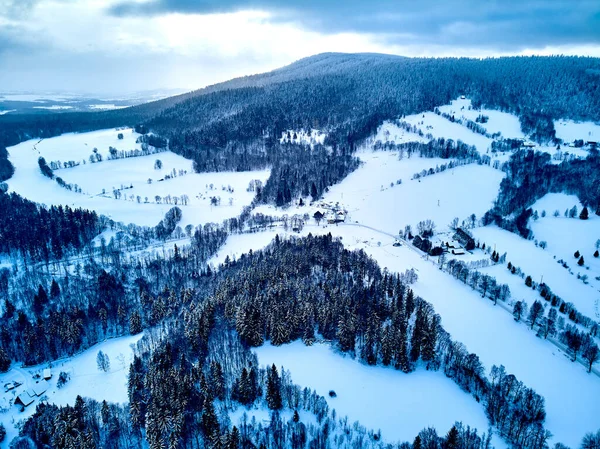 Prachtig Panoramisch Uitzicht Een Drone Vanuit Lucht Een Winterlandschap Het — Stockfoto