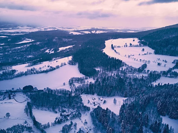 Gyönyörű Panorámás Légi Drón Kilátás Téli Táj Stolowe Hegyek Alatt — Stock Fotó