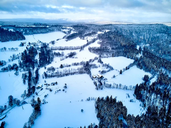 Prachtig Panoramisch Uitzicht Een Drone Vanuit Lucht Een Winterlandschap Het — Stockfoto