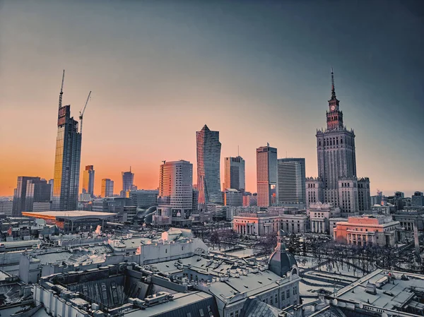 Warsaw Lengyelország Január 2021 Gyönyörű Panoráma Drón Kilátás Varsó Város — Stock Fotó
