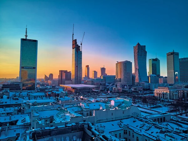 Варшава Польша Января 2021 Красивый Панорамный Вид Небоскребы Варшавы Pkin — стоковое фото