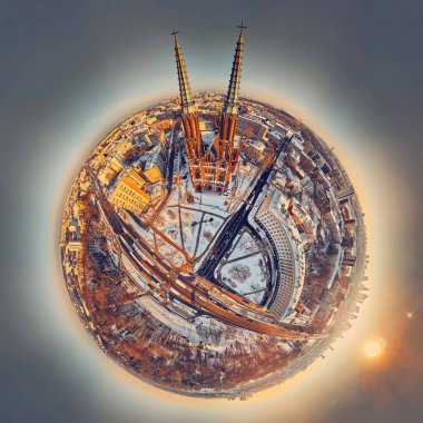 St. Florian Katedrali, Varşova, Polonya ve AB 'ye güzel panoramik hava aracı görüntüsü