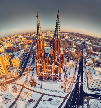 St. Florian Katedrali, Varşova, Polonya ve AB 'ye güzel panoramik hava aracı görüntüsü
