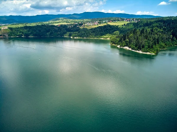 Beautiful Aerial Panoramic View Lake Czorsztyn Polish Jezioro Czorsztynskie Man — Stock Photo, Image