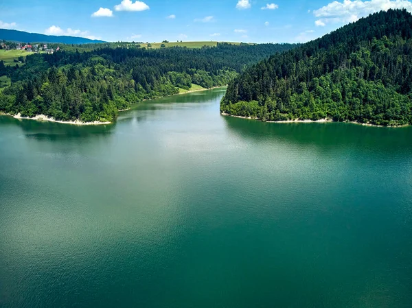 Beautiful Aerial Panoramic View Lake Czorsztyn Polish Jezioro Czorsztynskie Man — Stock Photo, Image