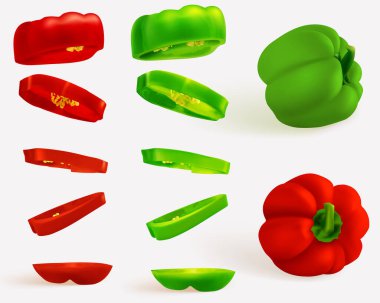 Macar biberi, gerçekçi tatlı kağıt. Capsicum habanero renkli paprika, açık arkaplanda izole edilmiş..