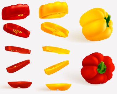 Biber, Macar biberi, gerçekçi tatlı papper. Capsicum habanero renkli paprika, açık arkaplanda izole edilmiş..