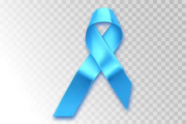 Μπλε κορδέλα. Ευαισθητοποίηση της υγείας των ανδρών το Νοέμβριο με μπλε κορδέλα καρκίνου του προστάτη σε διαφανές φόντο. Σύμβολο της ογκολογίας επηρεάζονται άνθρωπος. Αντιγραφή χώρου. — Διανυσματικό Αρχείο