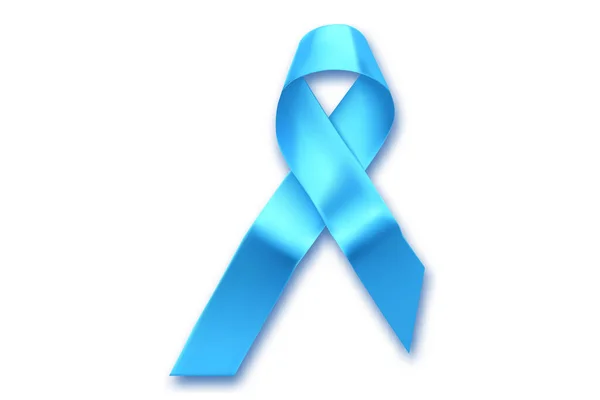Persone oncologiche. Consapevolezza della salute degli uomini nel mese di novembre con nastro blu del cancro alla prostata su sfondo bianco. Uomo Sanità e concetto giornata mondiale del cancro. — Vettoriale Stock