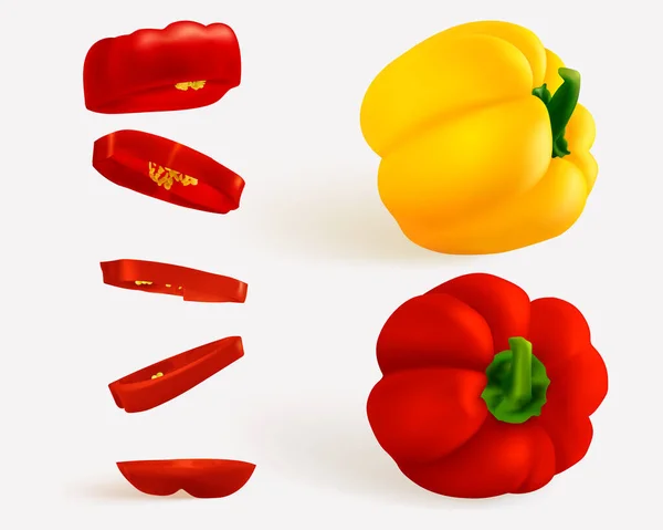 匈牙利胡椒，现实的甜木瓜。浅色背景下孤立的卡普希姆 · 哈巴内罗彩色红辣椒. — 图库矢量图片